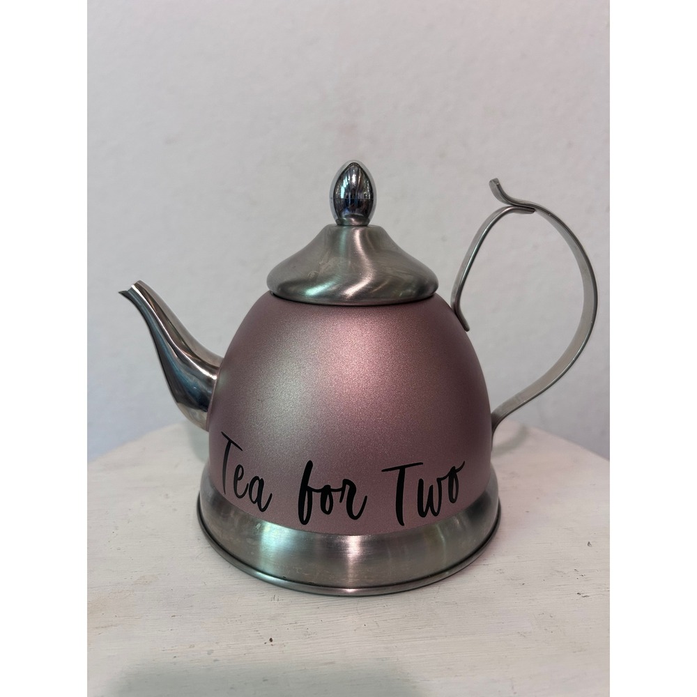 Tea for Two Pink Metallic Stainless Steel Teapot with Mesh Infuser Basket